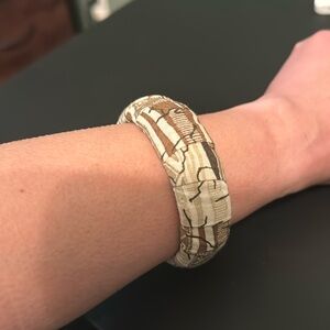 Vintage Bangle Bracelet, Cloth Exterior, Brown, Cream, Retro, Boho